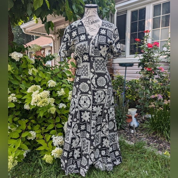 Vintage Dresses & Skirts - Vintage 90s Smart Set Patchwork Whimsigoth Button-Up Dress Size Small